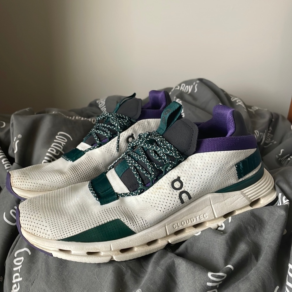 On Cloudnova white violet shoes